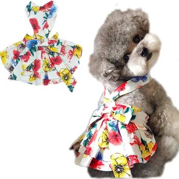 

Floral Weeding Dress Pet Clothes Sleeveless Sexy Evening Dresses For Girls Cotton Yellow Big Bowknot Skirt 2020 Summer Clothing