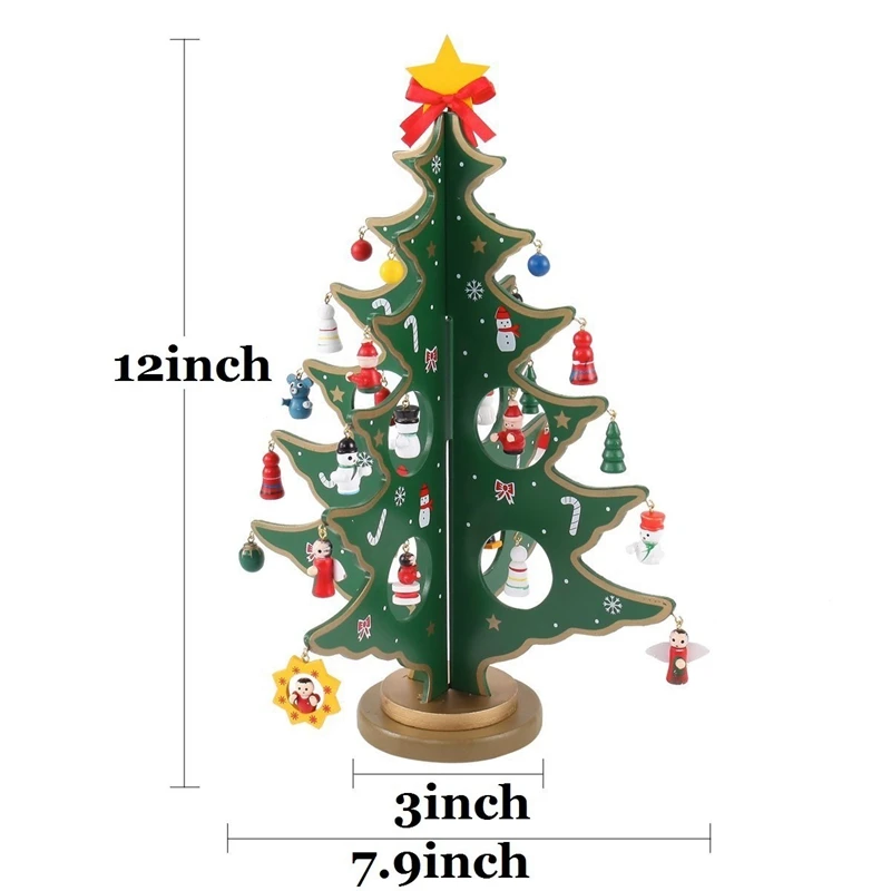 

12 Inch Funny Desktop Wooden Christmas Tree Decor Christmas Toy Set