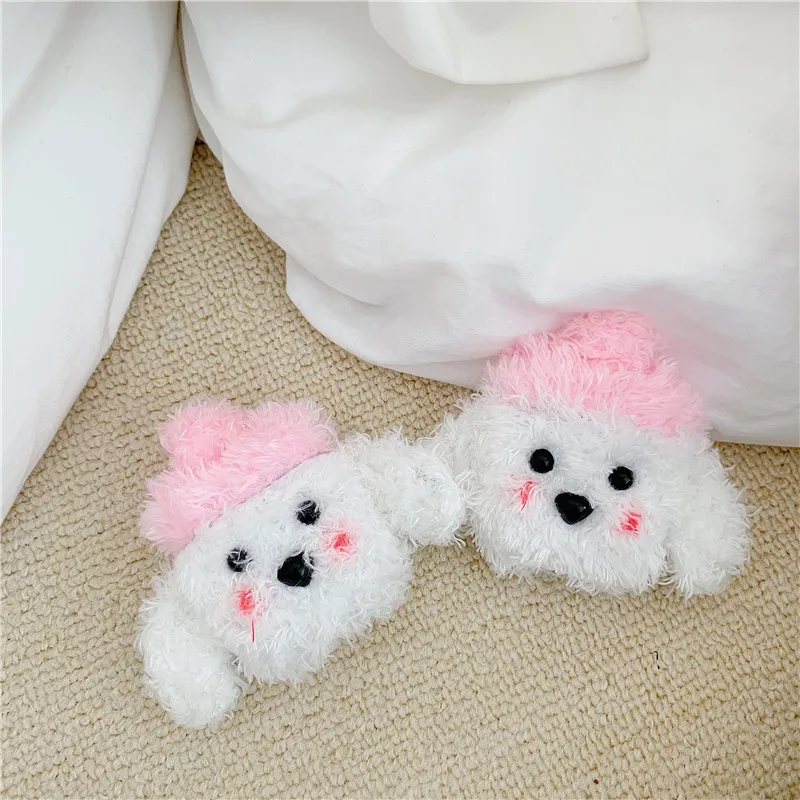 Cute Teddy Fuzzy Case For Apple Airpods 2/1 Cover Funny Cartoon Silicone Headphone Case Box For airpod Smooth Cloth Fabric Funda