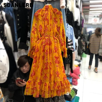 

2020 Spring and Autumn New Temperament Bohemian Dress Women's Long-Sleeve Printed Long Dress Boho Dresses Holiday Outfits Femme