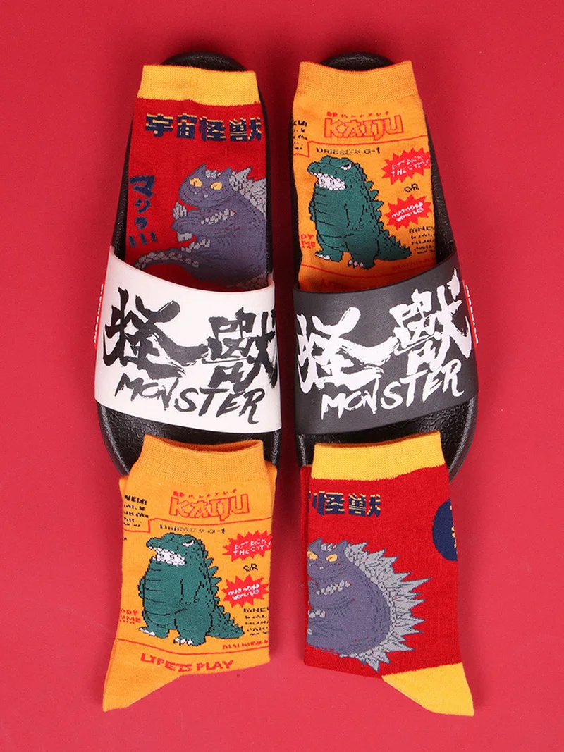 Забавные женские носки, пара носков для мужчин и женщин, Ins Tide, японские уличные носки с мультяшным монстром и буквами