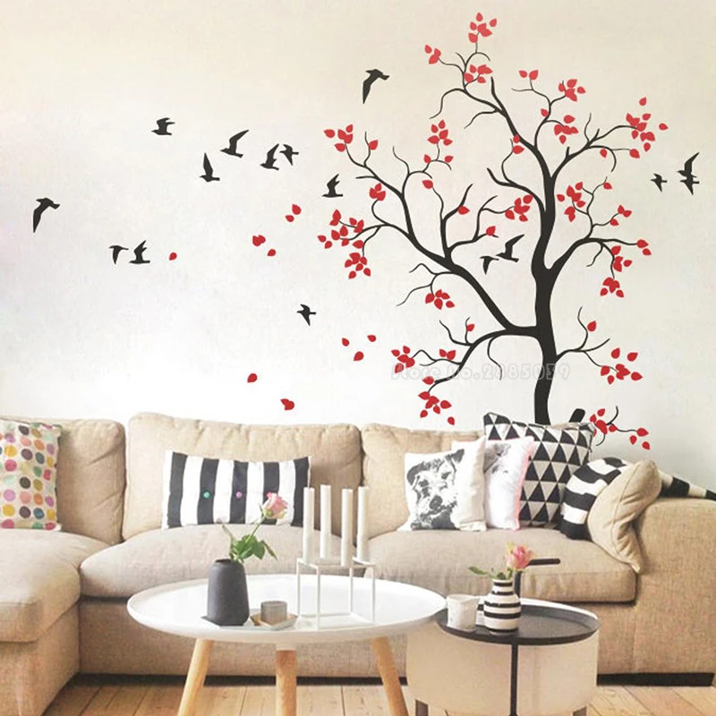 

Nursery Tree With Flying Birds And Cute Leaves Wall Decal Baby Kids Room Wall Stickers Large Tree Home Decoration Murals LL2253