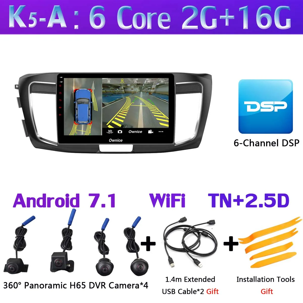 360 ° панорамный 4G SIM Android 9,0 4G+ 64G gps радио CarPlay SPDIF DSP автомобильный мультимедийный плеер для Honda Accord 9 - Цвет: K5-A