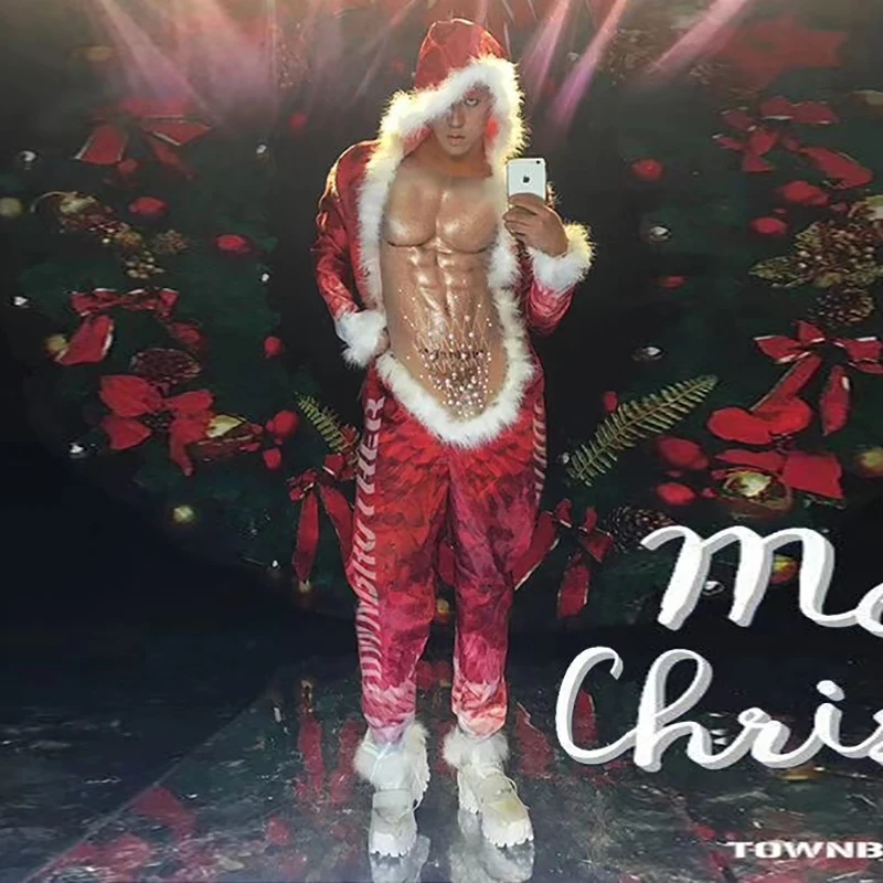 Mens Naughty Santa Sweater Adult Costumes Male Chest Size 44