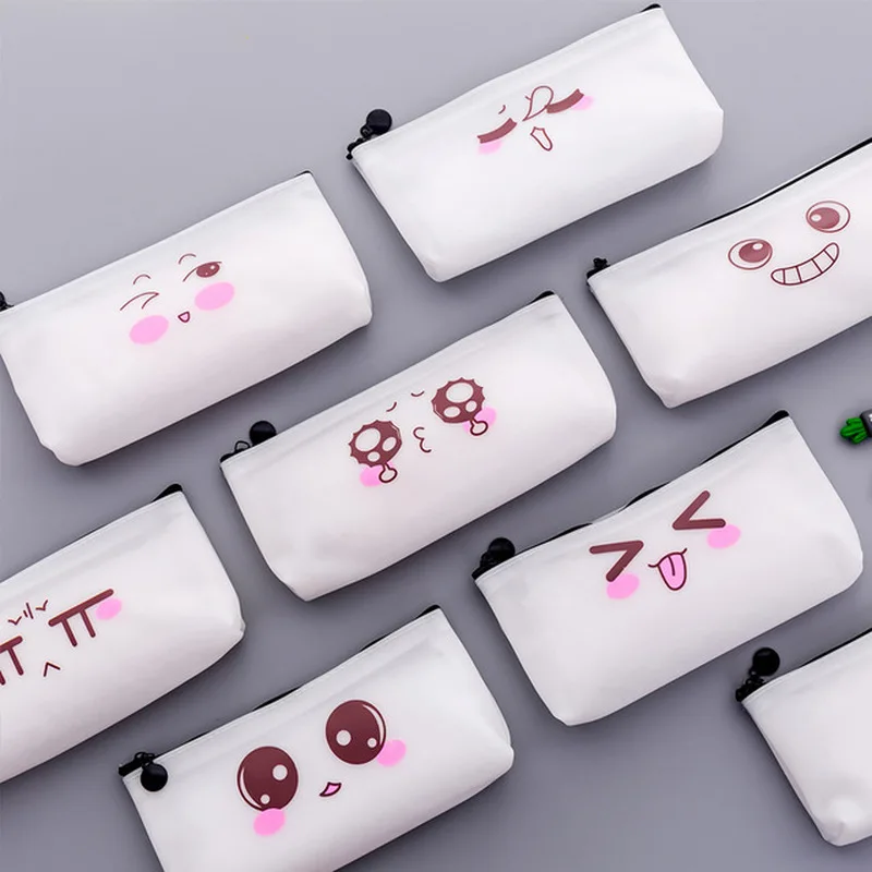 

1Pc Kawaii Cute Expression Silicon Pencil Case Large Capacity Zipper Pencil Box School Stationery Pen Storage Makeup Pouch Bag
