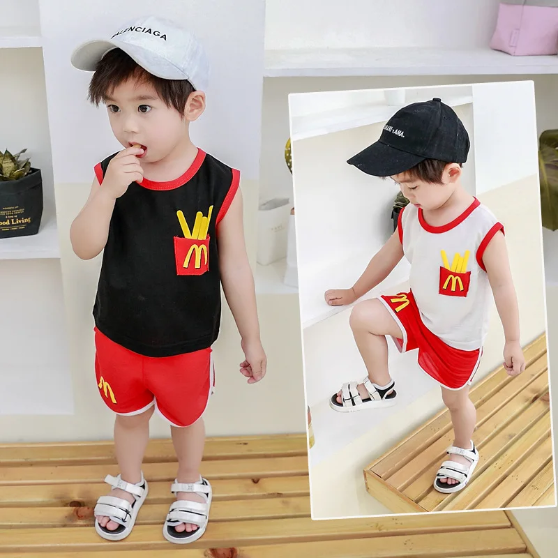 

Korean-style CHILDREN'S Suit Boy French Fries Two-Piece Set Baby Short Sleeve Boys' Clothes New Style 2019 Summer