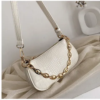 

Crocodile Pattern Women's Armpit Bag Mini PU Leather Shoulder Bag Women 2020 Metal Chain Design Luxury Handbag Women's Tourism