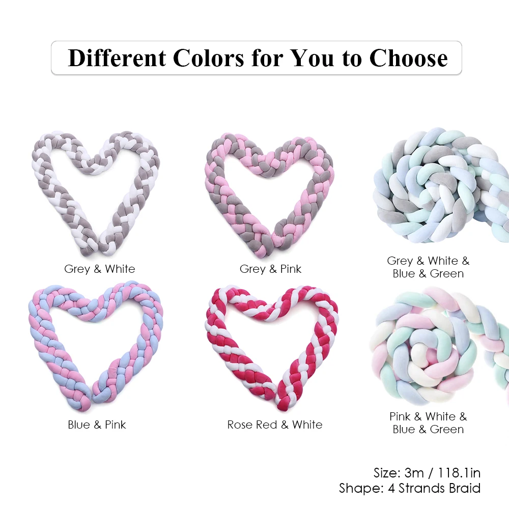 3 м 4 нити бампер для детской кроватки плетеный с узелком мягкая подушка узел