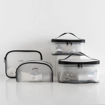 

Portable Translucent Scrub Handbag Large Capacity Makeup Organizer Cartoon Cosmetic Bags Waterproof Washing Bag For Traveling