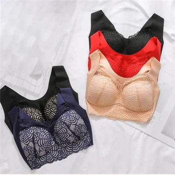 

GAOKE Wire Free Lace Bras For Women Plus Size Vest Lingerie Thin Cup Brassiere Eveyday Wear Women's Vest Bra