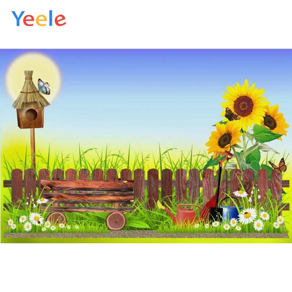 

Spring Easter Eggs Rabbit Flower Fence Sunflower Baby Shower Portrait Vinyl Backdrop Photography Background For Photo Studio