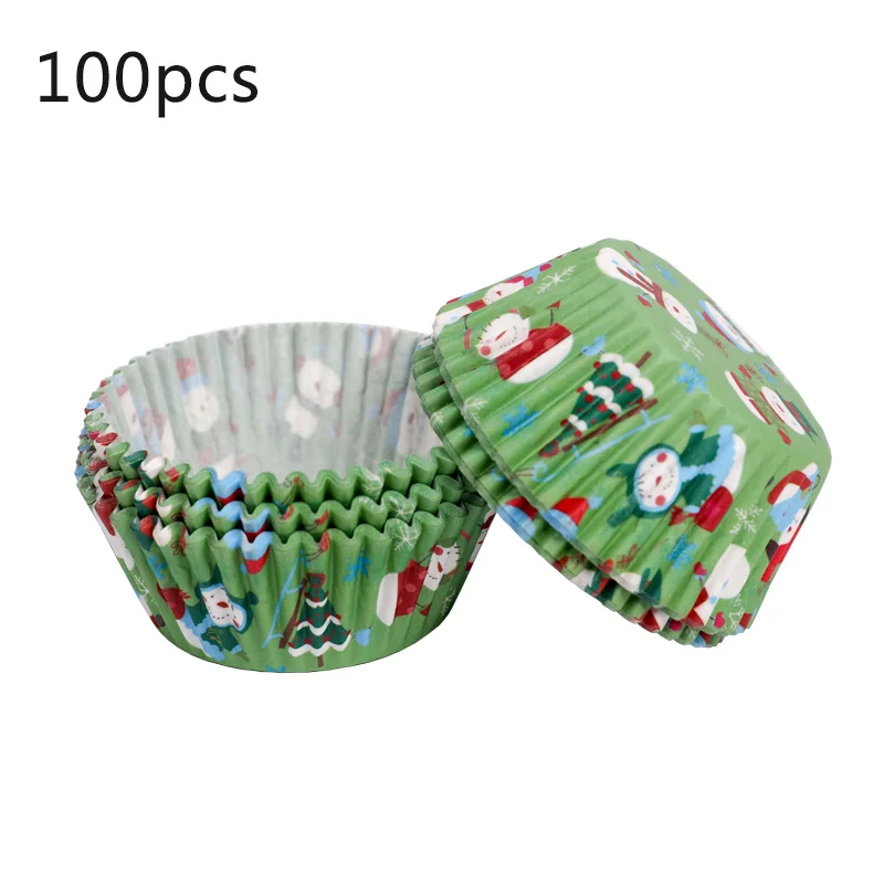 Green snowman 100 шт. подложка для торта одноразовые форма для выпечки формы для кексов чашки яйцо пироги лоток торт плесени украшая кандитерские инструменты бумажные обертки для кексов - Цвет: Green snowman