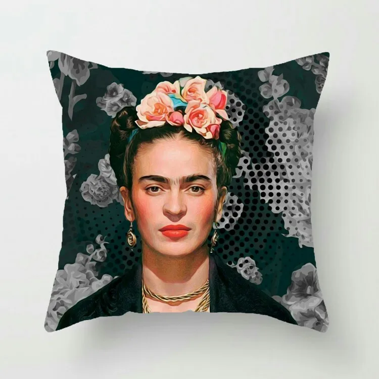 

2019 New Style Mexico Frida Kahlo WOMEN'S Self-Portraits Pattern Digital Printing Flax Pillow Cover