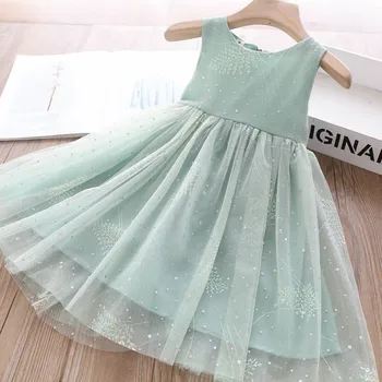 

2020 Summer Girls Leaves Sequins Polka Dot Dress Children's Clothing Wholesale