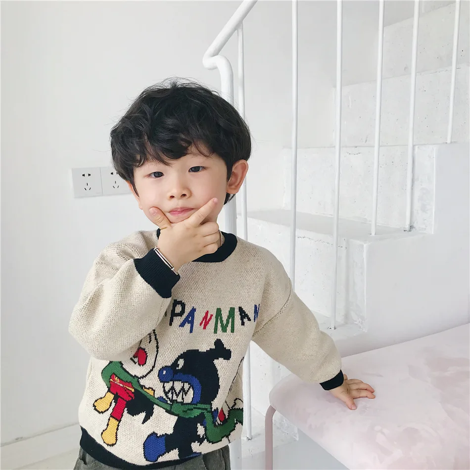Tonytaobaby/новая осенне-зимняя одежда для мальчиков и девочек; детская одежда; свитер из чистого хлопка с рисунком; свитер для мальчиков