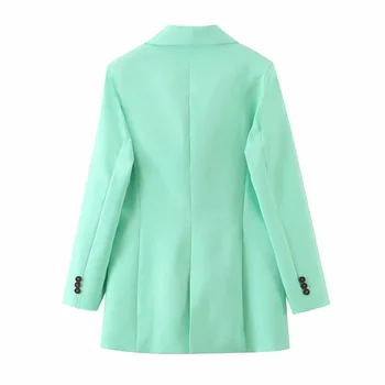 

Green Autumn Women Vintage Long Blazers Jacket Solid Button Suit Coat Female Outwear Office Mujer Blazer feminino