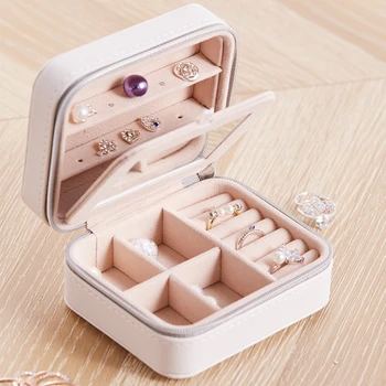

Korean Style Earrings Plate Jewelry Box Protable Leather Earrings Ring Multi-function Jewelry Storage Box Fresh And Simple