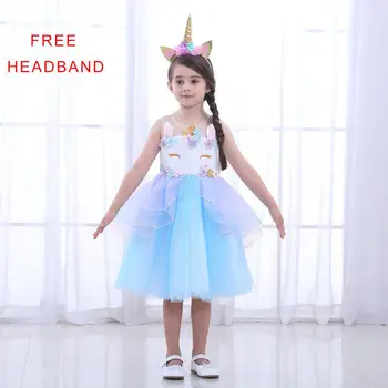 

Dresses for Girls Unicorn and Headwear Kids Clothes Cosplay Ball Gown Birthday Party Dress Princess Children Girl Dress DJS006