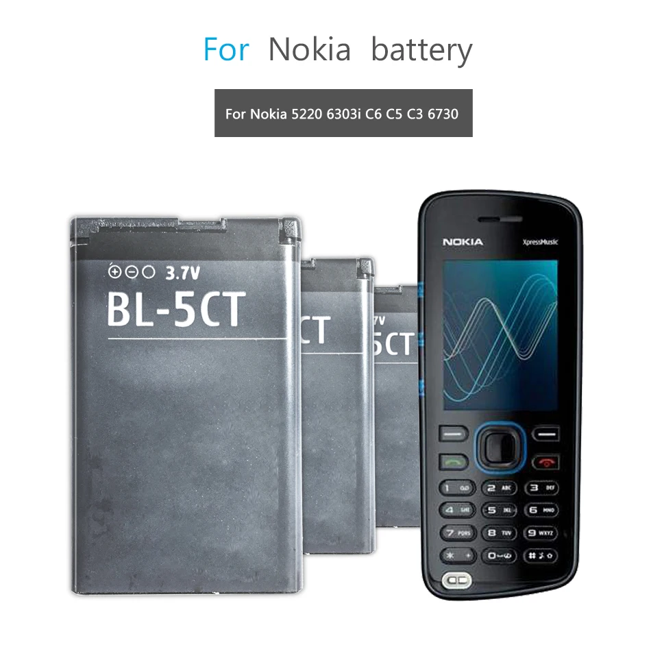 1050 мАч телефон Батарея BL-5CT BL5CT батареи для Nokia 3720 5220 5220XM 6730 6330 6303i C5-02 BL 5CT