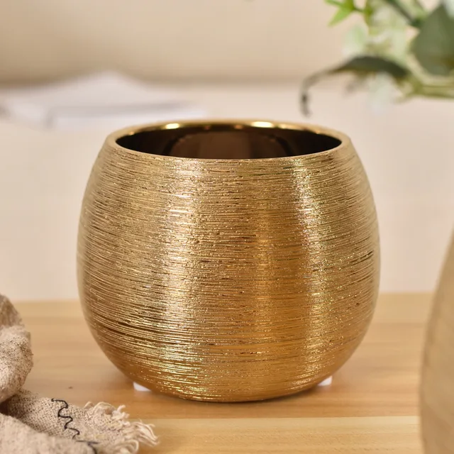 Aranyozott Kerámia Virág Edény Kerek Váza Zamatos Kerámiacsiszolt Húsos - Image 2