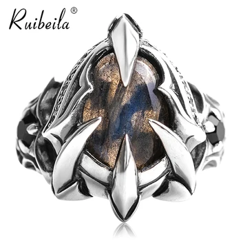 

Ruibeila925 argent hommes hip-hop rétro bête griffe pierre précieuse anneau ouverture réglable bijoux bijoux cadeau anneau