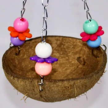 

Bird Parrot Coconut Shell Swing Nests Wire Cage Hanging Chew Toy Chain Hanging Birds Cage Supplies Pet Gift