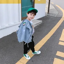 Детское джинсовое пальто, жилет новая стильная осенняя одежда в Корейском стиле на весну и осень модный жилет в западном стиле для мальчиков