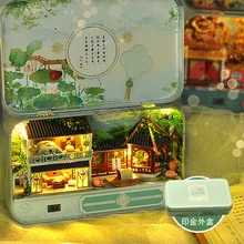 Креативный сезон Кукольный дом мебель мини четырехчасовая шкатулка с пейзажем театр DIY модель миниатюрный деревянный кукольный домик игрушки для детей