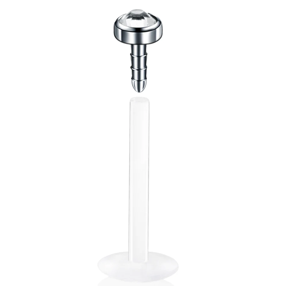1PC Titanium Top Labret Piercing for Lip Ring Bioplast Flexible Rod Fashion Crystal Gem Ear Tragus Helix Body Jewelry for Women 
