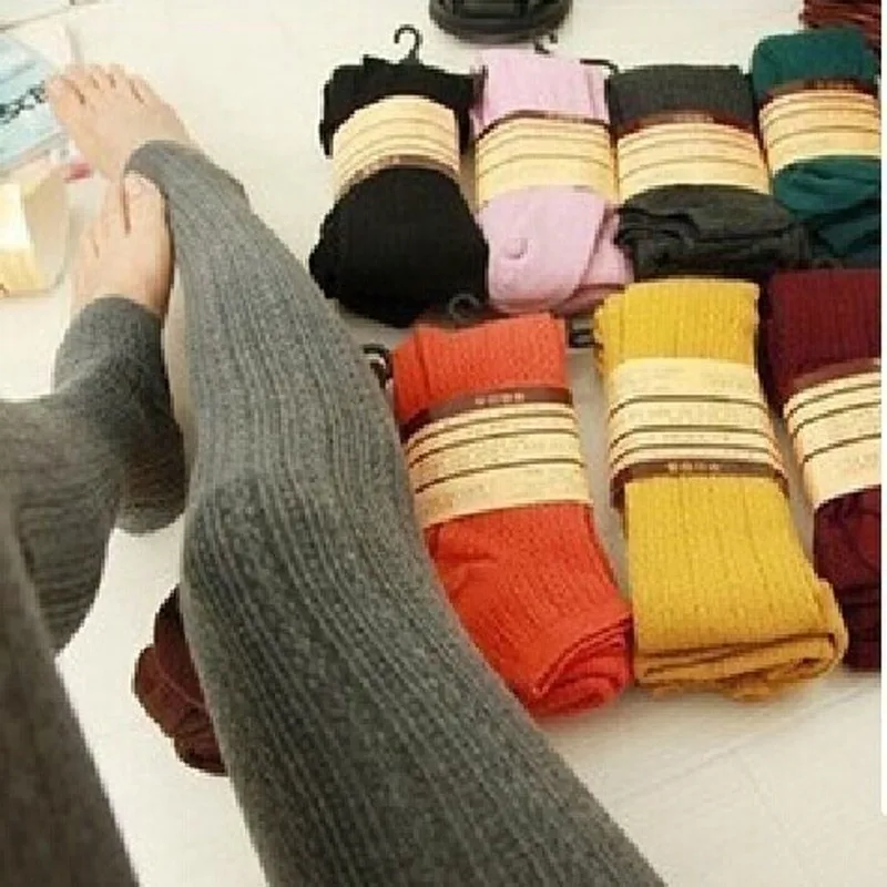 

Fashion Stripe Knitted Thick Pantyhose Slim Super Elastic Tights Women Pantyhose Casual Tights Warm Winter Autumn Tights