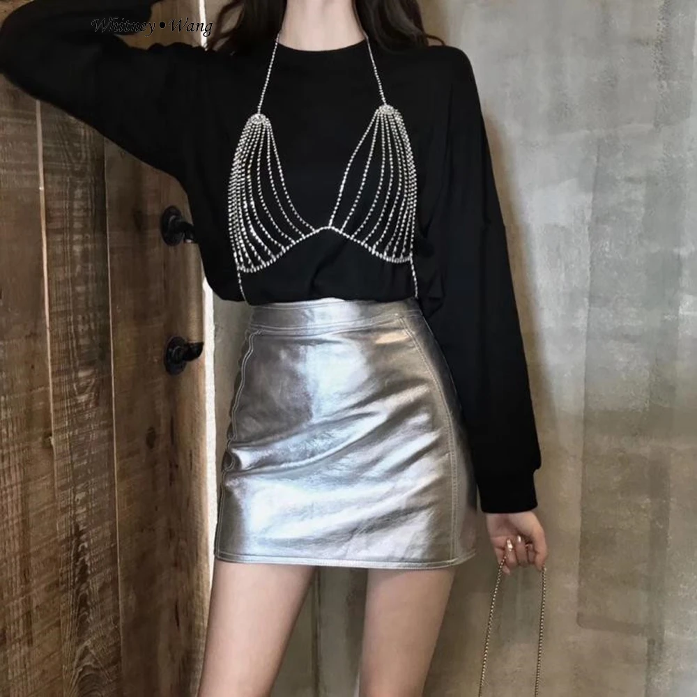 WHITNEY WANG Осенняя мода уличная 2 шт. Bling Алмазы грудь Лоскутная Толстовка женские толстовки пуловер