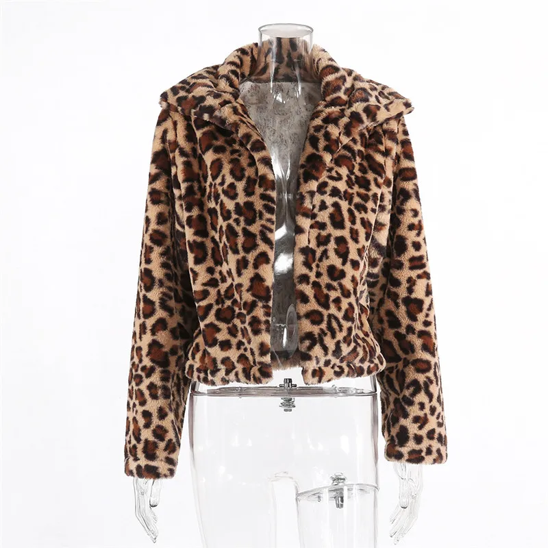 Ideal  BOOFEENAA Leopard Print Winter Jacket Women Fluffy Faux Fur Teddy Bear Coat Cheetah Fleece Cardigan