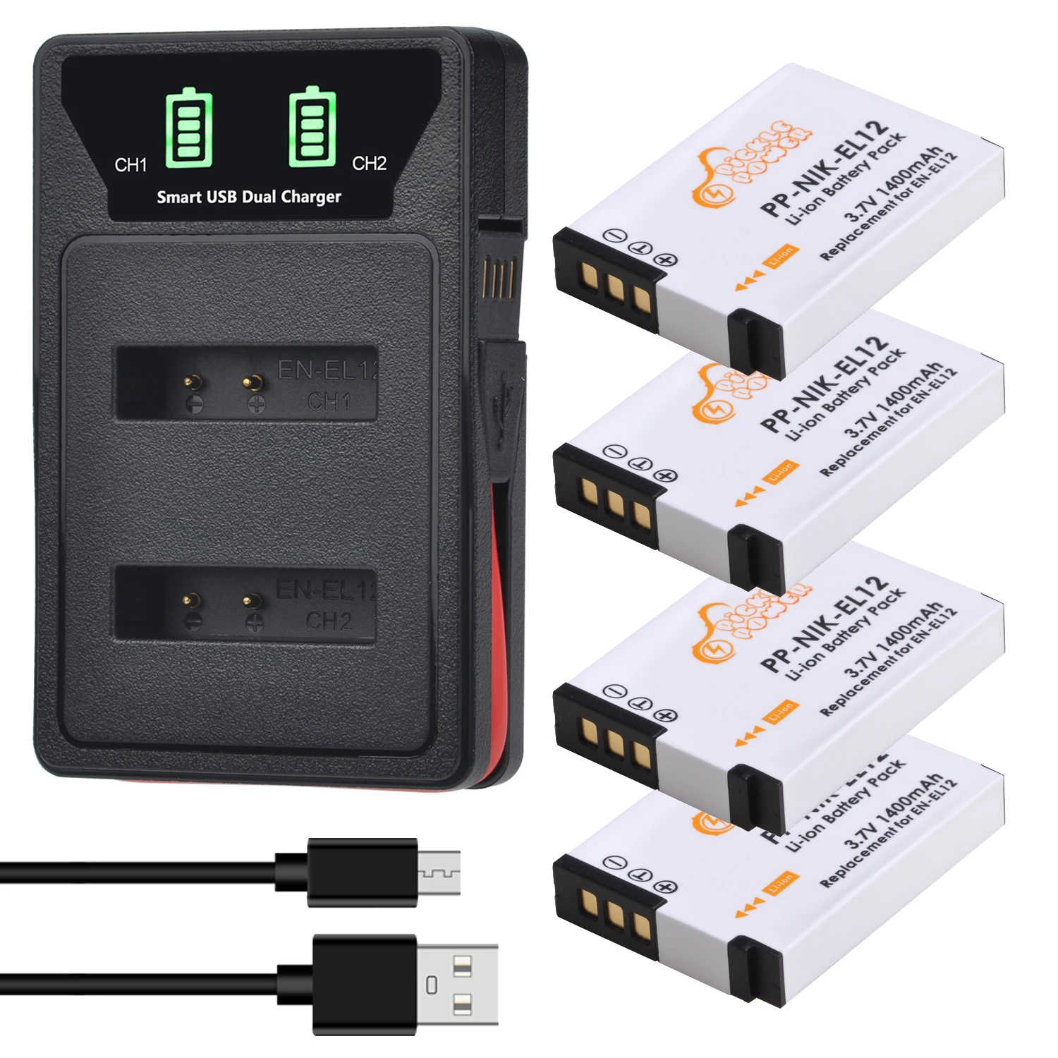 

EN-EL12 EN EL12 ENEL12 Battery Bateria + Charger with Type C Port for Nikon Coolpix S9700 S9500 S9400 S9300 S9100 S8200 AW110