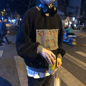

2019 Winter New Korean Version Of European And American Solid Color Stitching Thick Fleece Pullover Harajuku