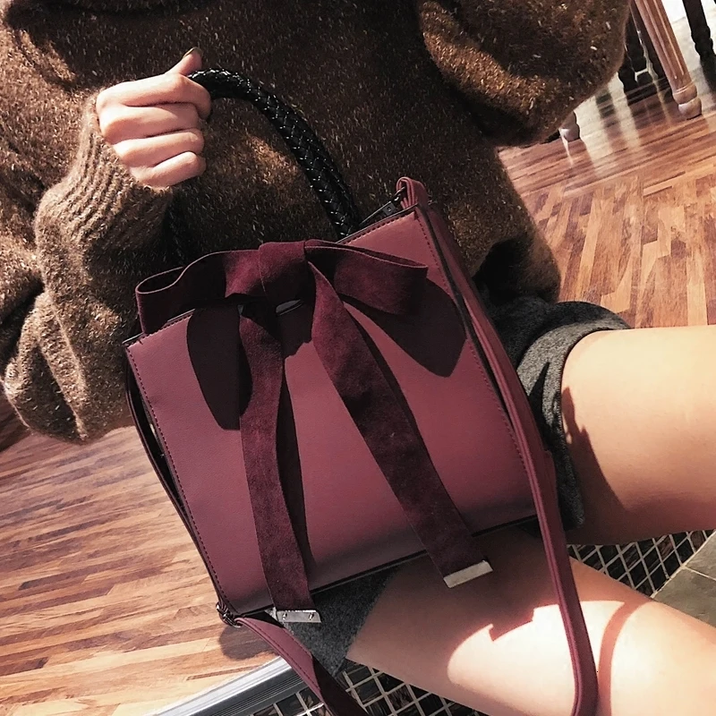 

Fashion Female Big bag 2018 New Women's Designer Handbag Bow Frosted Shoulder bag Simple High-quality Matte PU leather Tote bag