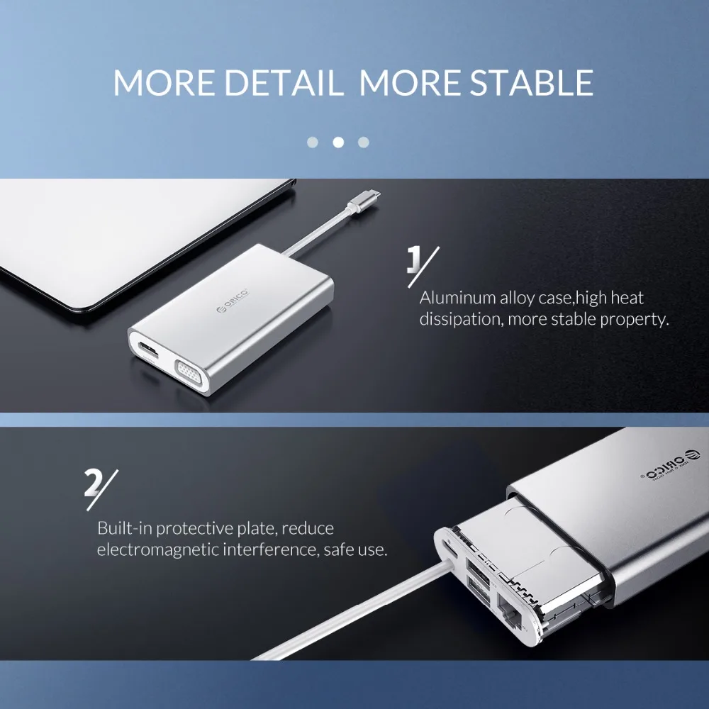 ORICO USB C концентратор Тип C Настольный Ноутбук док-станция для MACbook Apple USB-C к HDMI 4 к VGA порт концентратор RJ45 сетевой конвертер