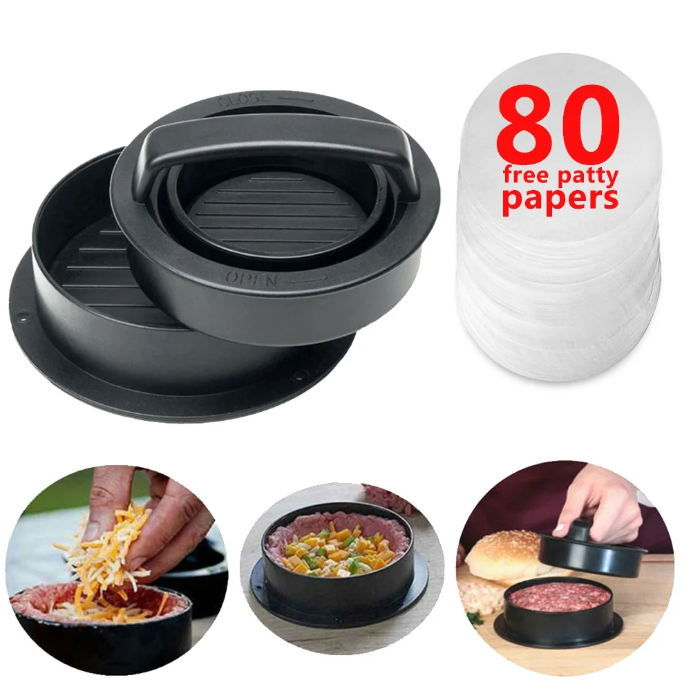 Press and 80 Paper Производитель гамбургеров мясо пирог гриль для говядины пресс для бургеров формочка с выпечки бумаги Patty Кондитерские инструменты барбекю Кухонные аксессуары - Цвет: Press and 80 Paper