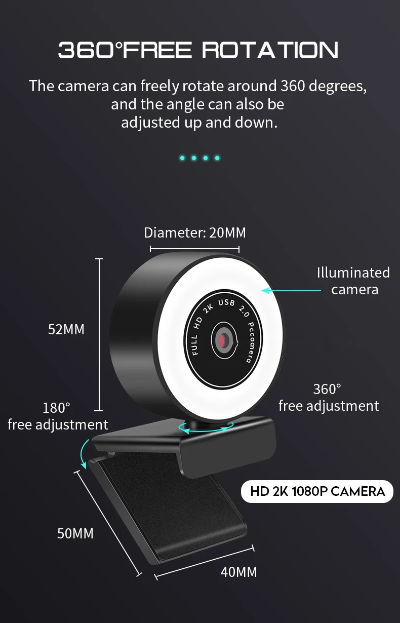 Câmera da Web Luz de Preenchimento Webcam Completo Usb Encontrou Microfoon Plug Drive-livre And Play Foco Automático 1080p - 2k hd 2 High Quality Computador e Escritório