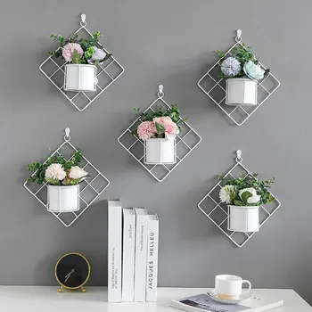 

Hanging Artificial Flower Pot Wall Hanging Plant Artificial Plant Bonsai Vase Wall Decoration with Iron Grids Bracket