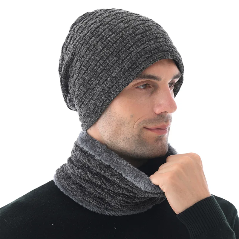 Xthree синель зимняя шапка для мужчин шапочки Skullies шляпа вязаная шапка шарф с подкладкой мужские шапочки зимние шапочки