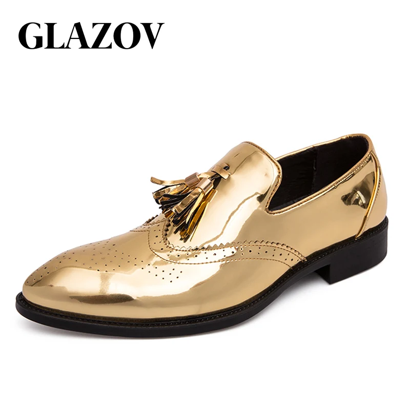 

GLAZOV Brand Men Dress Shoes Patent Leather Oxfords Shoes Mens Formal Shoes Pointed Toe chaussures hommes en cuir Big Size 38-47