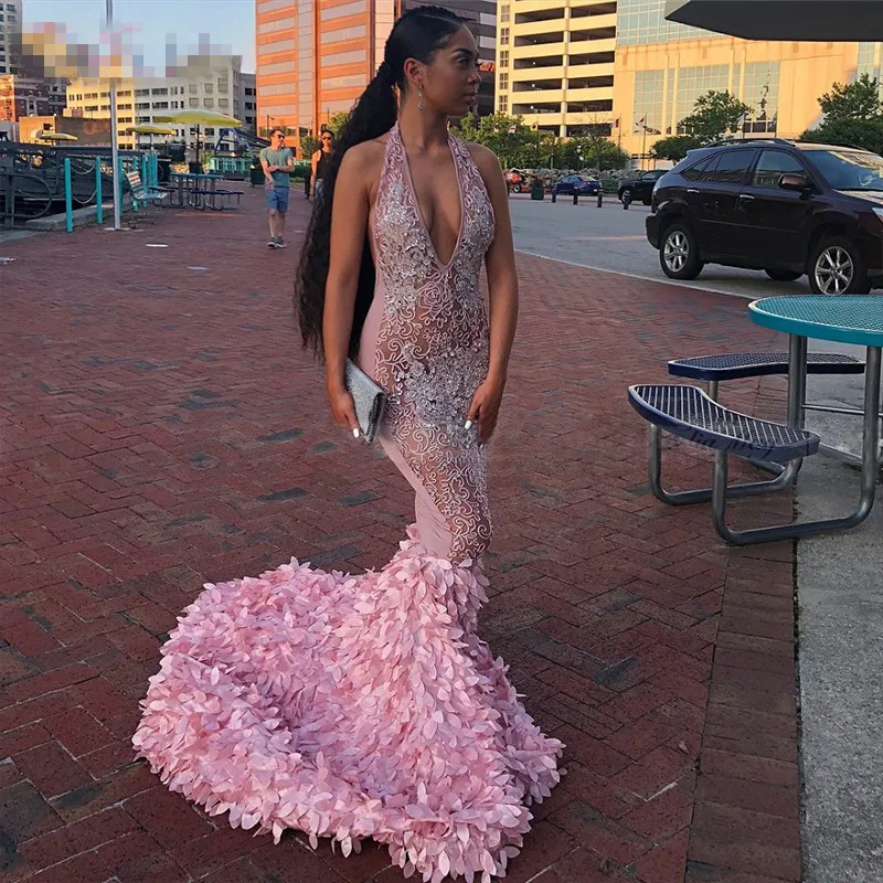Уникальное пыльное Розовое Кружевное с аппликацией из бусин вечернее платье Русалка длинное выпускное платье
