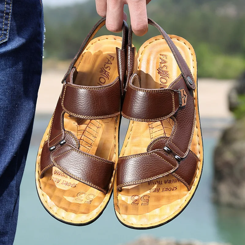 

2018 Summer New Style Men Genuine Leather Holiday Sandals Fashion Summer Cool Sandals