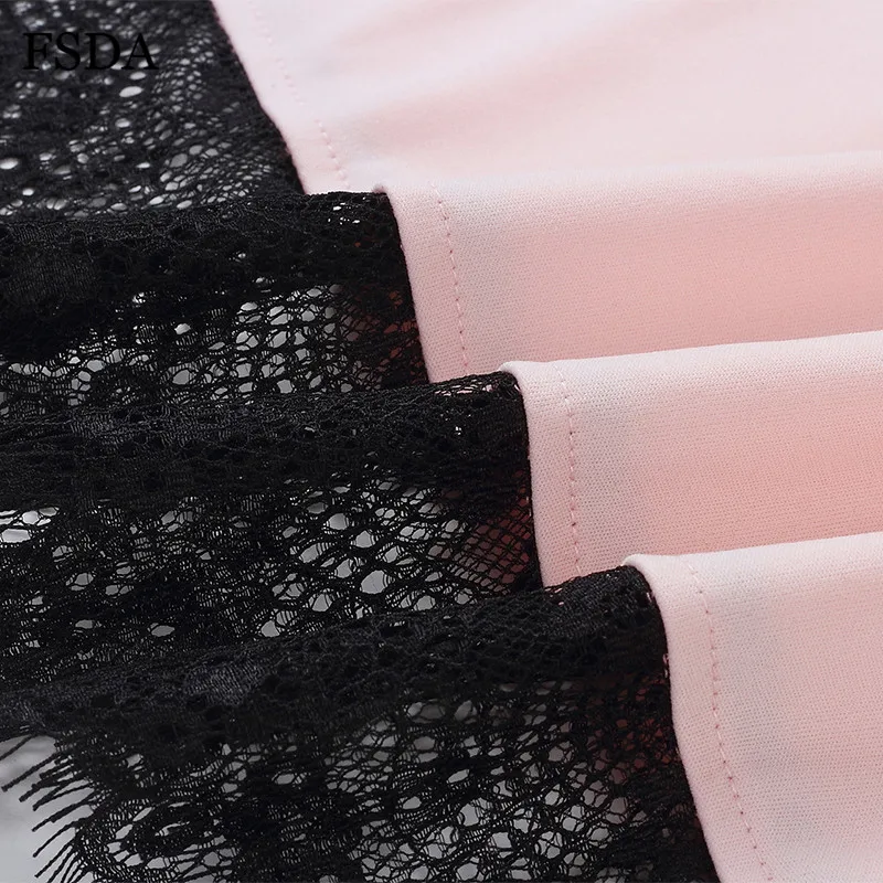 FSDA кружевное лоскутное Летнее мини-платье с поясом, повседневное элегантное женское офисное платье с круглым вырезом и коротким рукавом белого черного розового цвета
