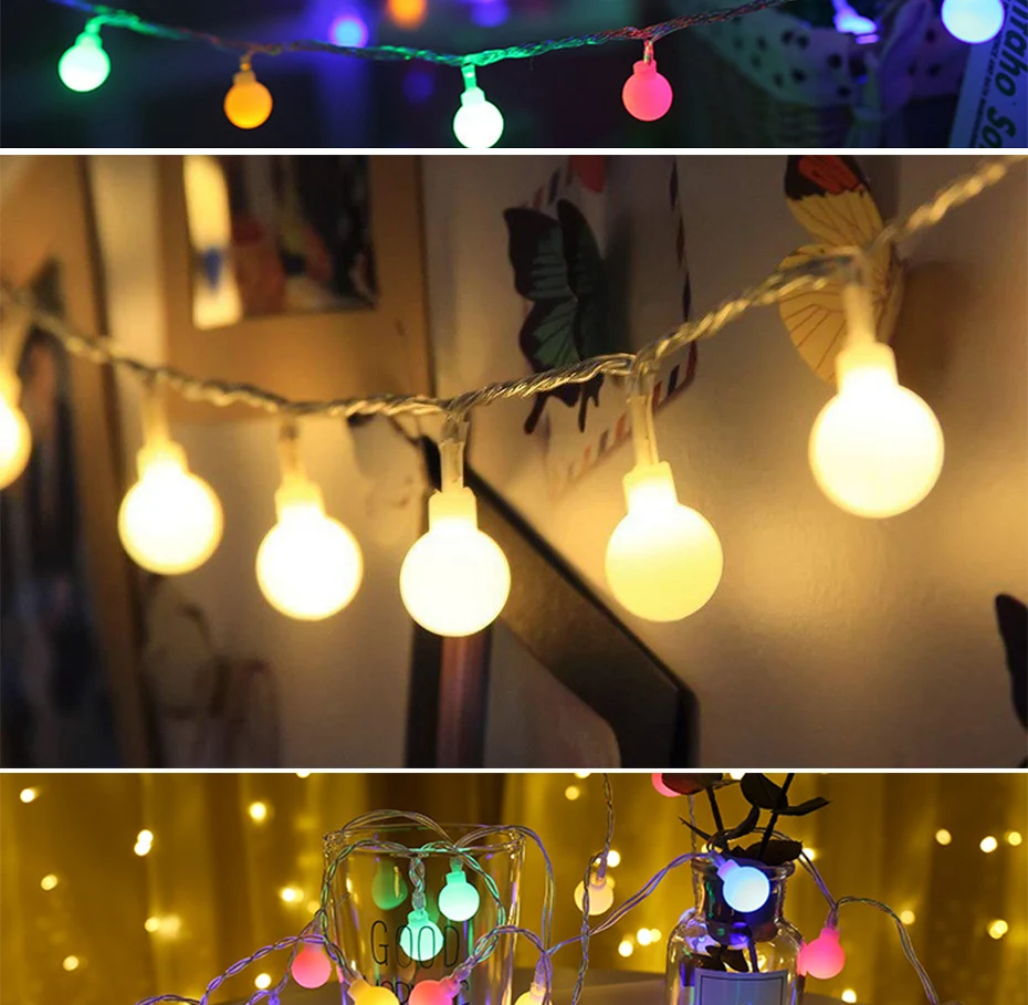 1,5 м, 3 м, 6 м, 10 м, Рождественский Сказочный светильник, s шар, струнный светильник, s, внутренний светодиодный, гирлянда, занавеска, украшение дома, дерево, праздничный светильник, для улицы