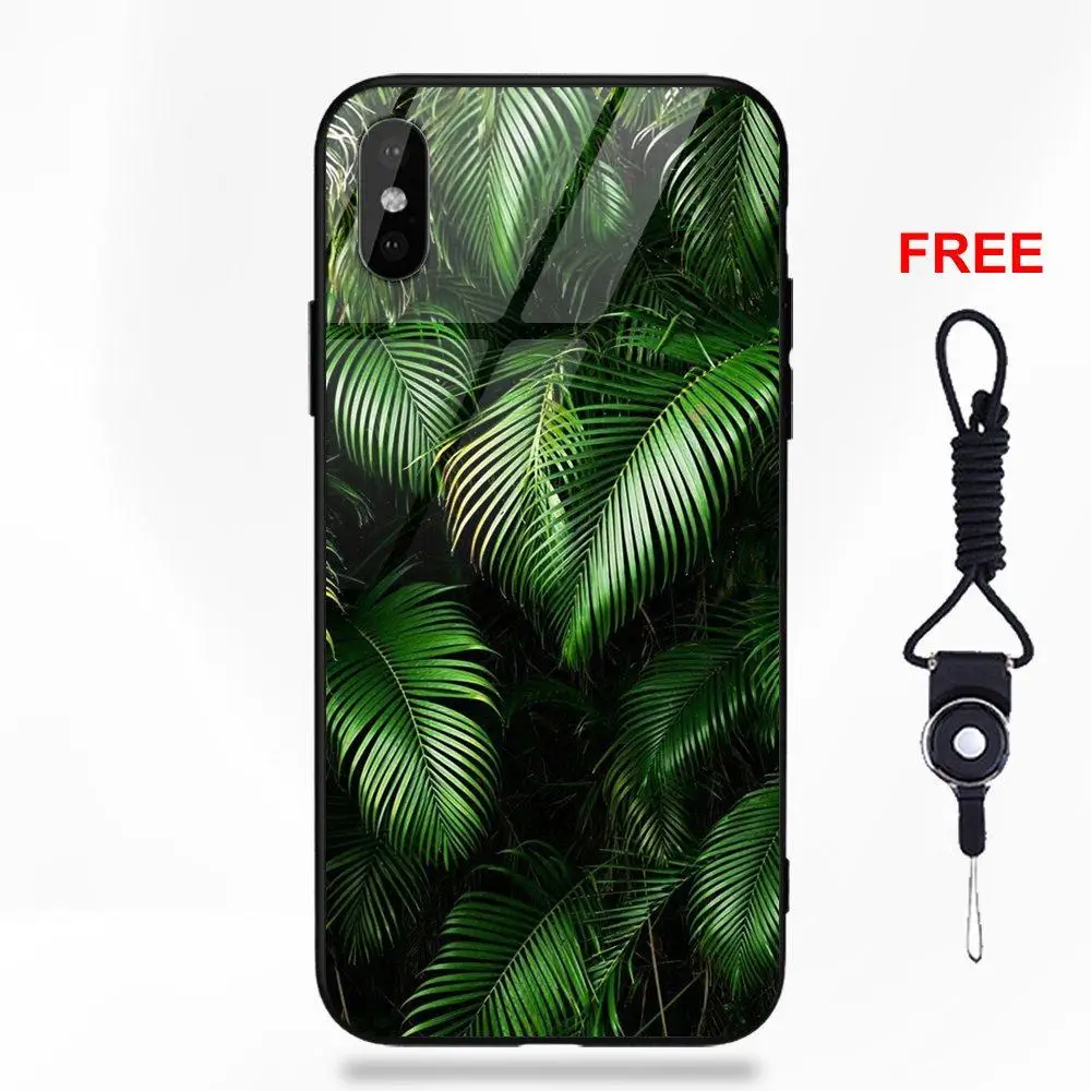 as picture Зеленые листья растений лето для Galaxy S8 S9 Plus для Redmi 5 Note 5A 6 huawei Honor 7X P20 Lite mate 10 Pro закаленное стекло чехол - Цвет: as picture