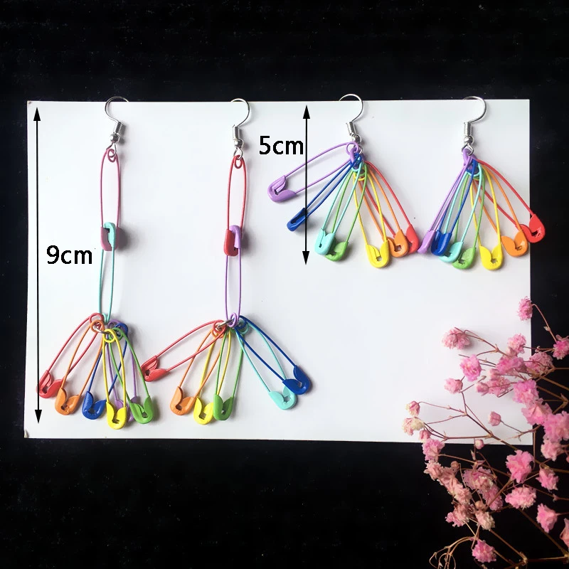 New Fashion Rainbow Safety Pin Earrings For Women Minimalist Colorful Paperclip Drop Earrings Ear Threader Party drop earrings safety pin earrings