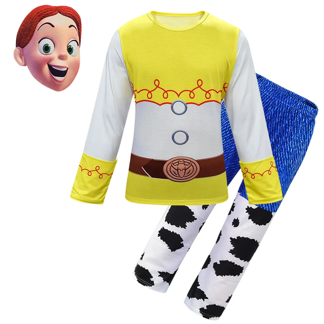 set and mask Детский маскарадный костюм Джесси из истории игрушек для девочек; топ с длинными рукавами для девочек; длинные штаны; костюм для Хэллоуина в стиле аниме - Цвет: set and mask