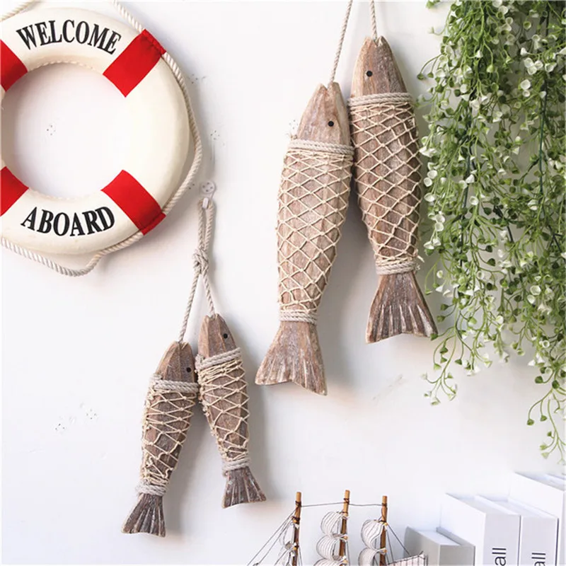 

Wood Handmade Carving Fish Skewers Home Decoration Accessories Mediterranean Style Creative Retro Wall Hanging Hogar Home Decor