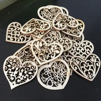 

10 pcs Lovely Flower Heart Pattern Wooden Craft Handmade Scrapbooking Painting Collection Craft Hanging Ornament